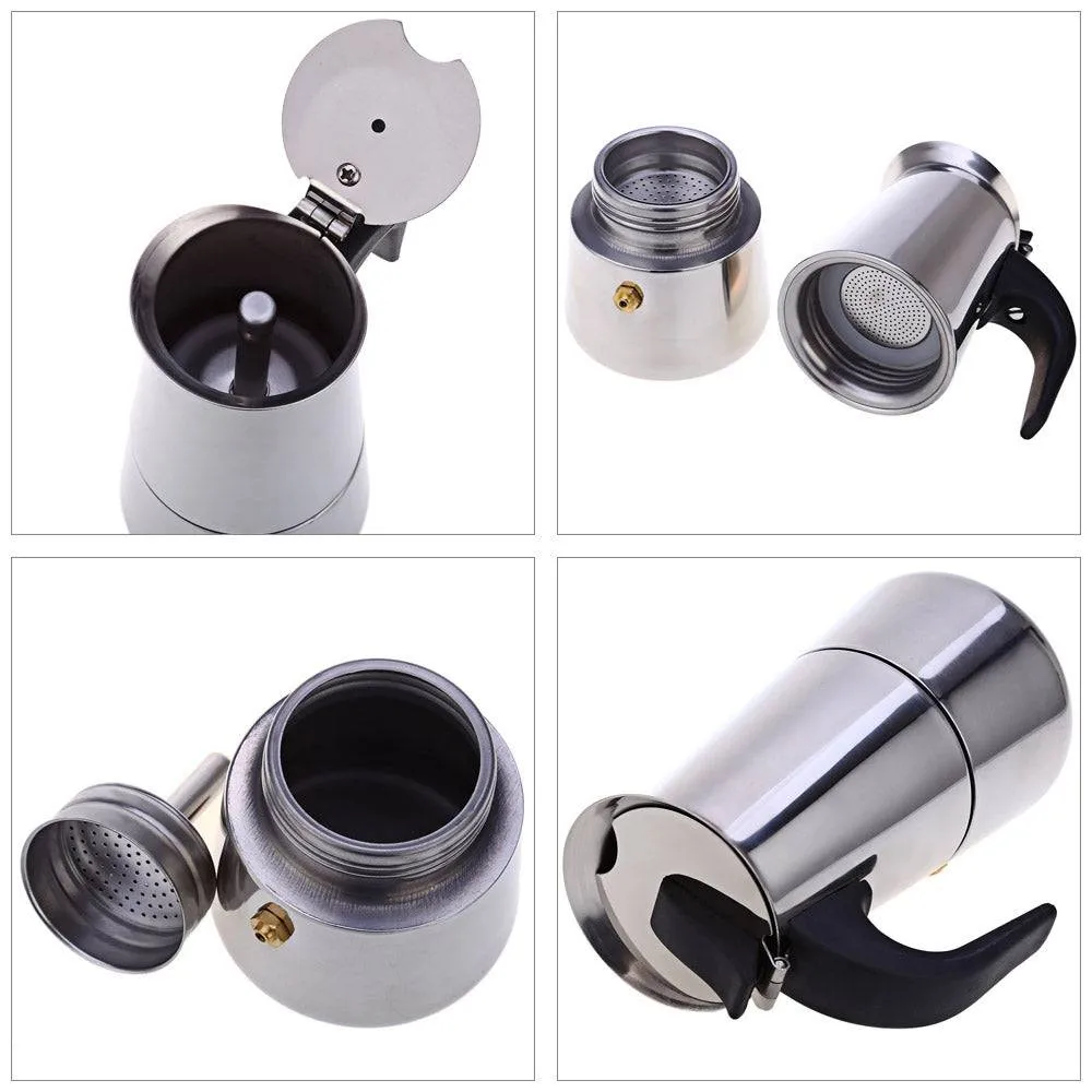 Italian Hand-Pushed Stainless Steel Mocha Coffee Pot – Premium Quality Espresso Maker