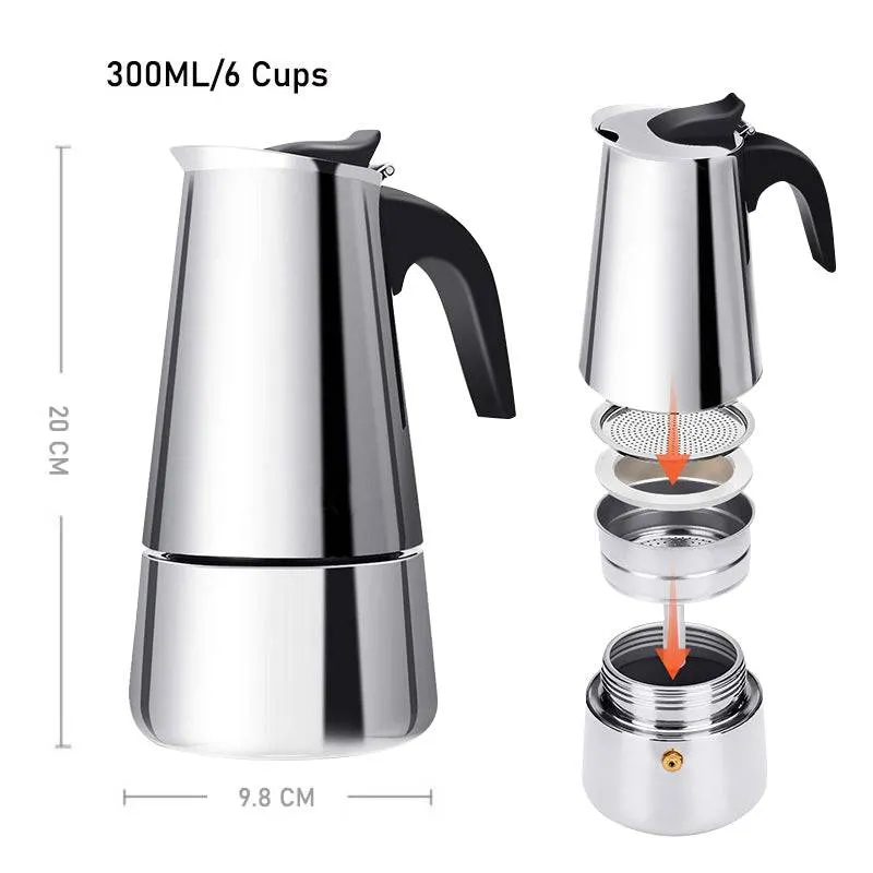 Italian Hand-Pushed Stainless Steel Mocha Coffee Pot – Premium Quality Espresso Maker
