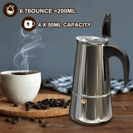 Italian Hand-Pushed Stainless Steel Mocha Coffee Pot – Premium Quality Espresso Maker