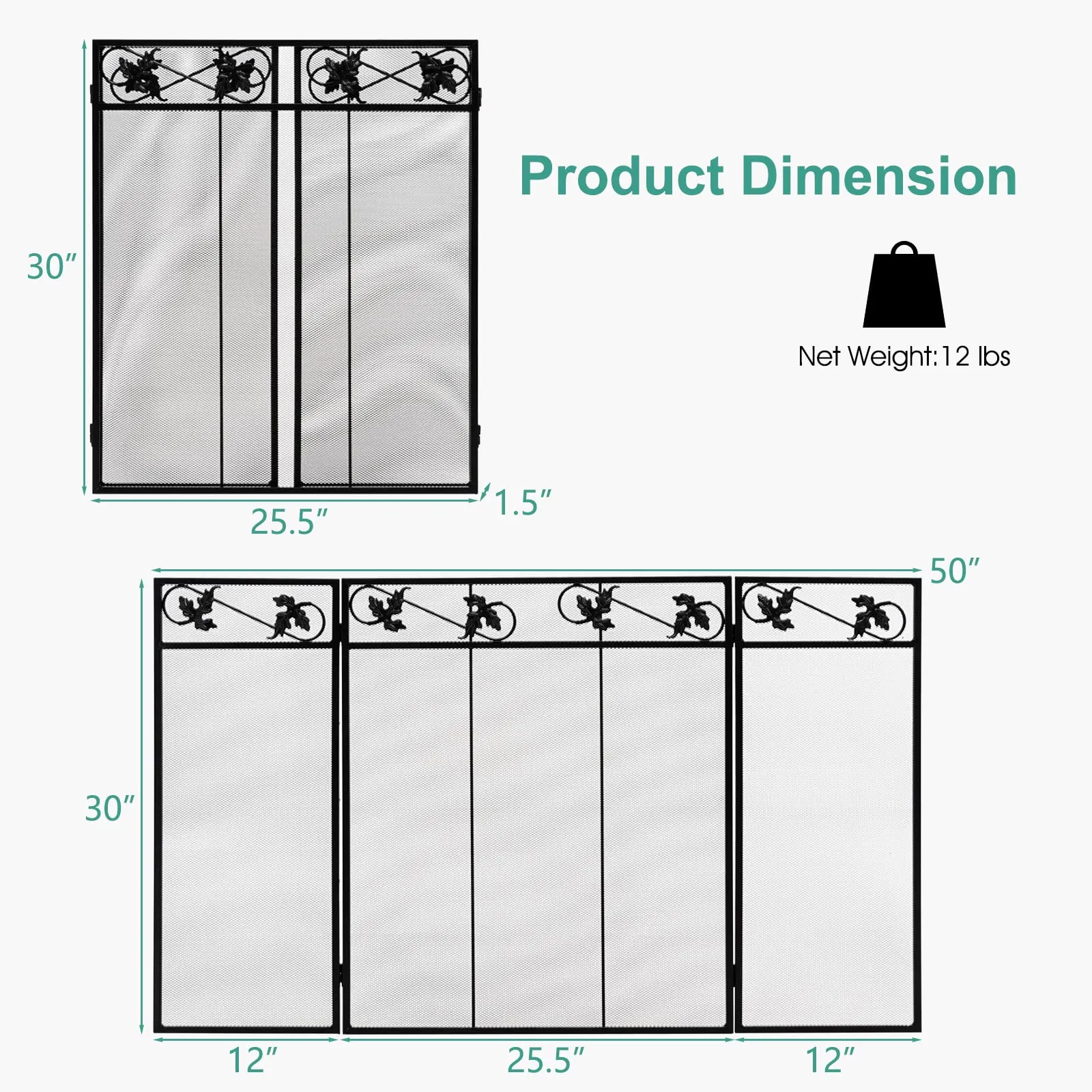 Tangkula 3-Panel Fireplace Screen, Folding Decorative Spark Guard with Exquisite Pattern for Baby & Pets