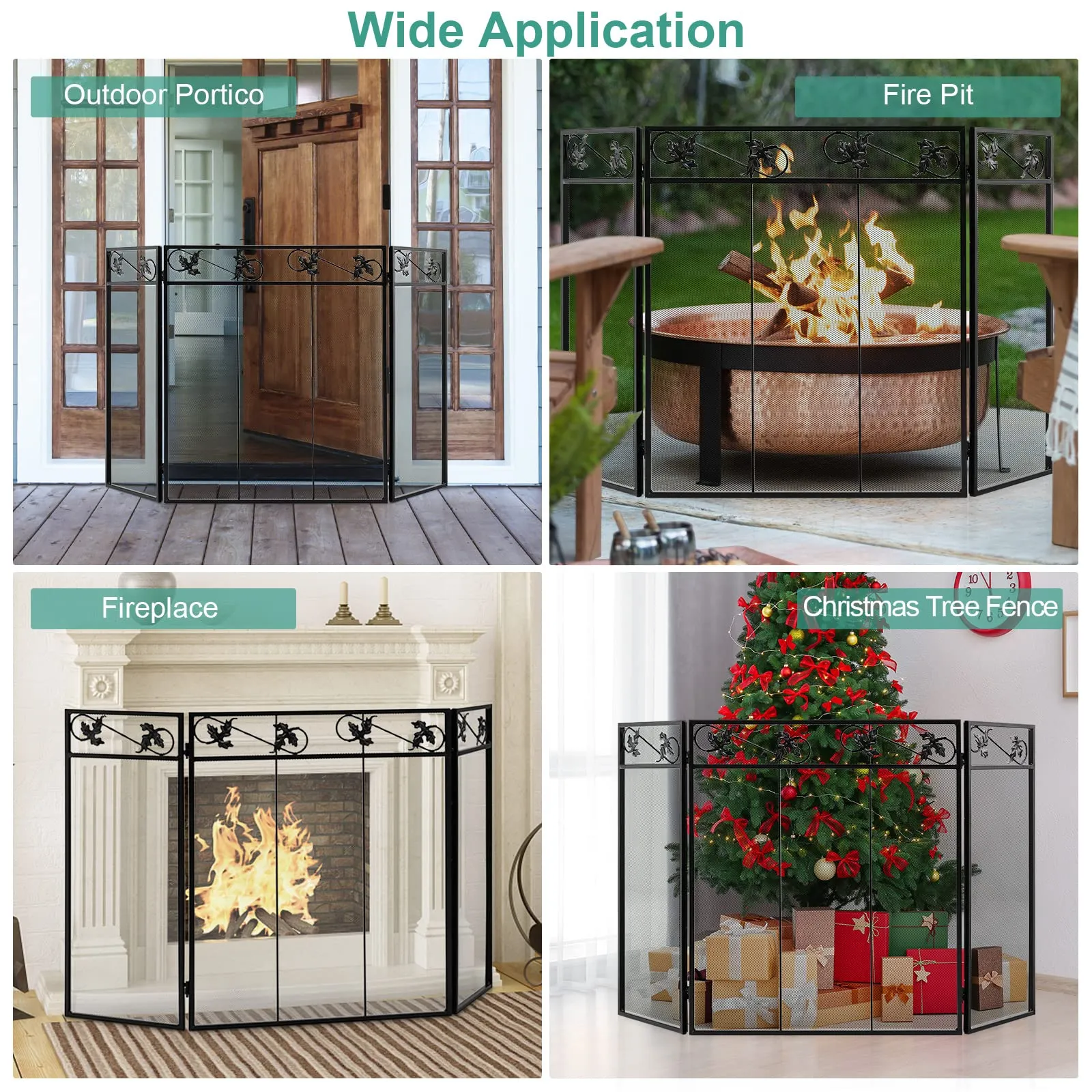Tangkula 3-Panel Fireplace Screen, Folding Decorative Spark Guard with Exquisite Pattern for Baby & Pets