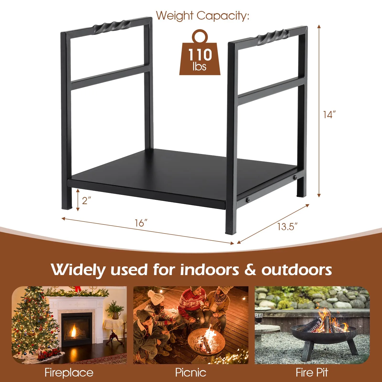 Tangkula Firewood Log Rack, Heavy Duty Firewood Holder with Unique Handle and Raised Feet