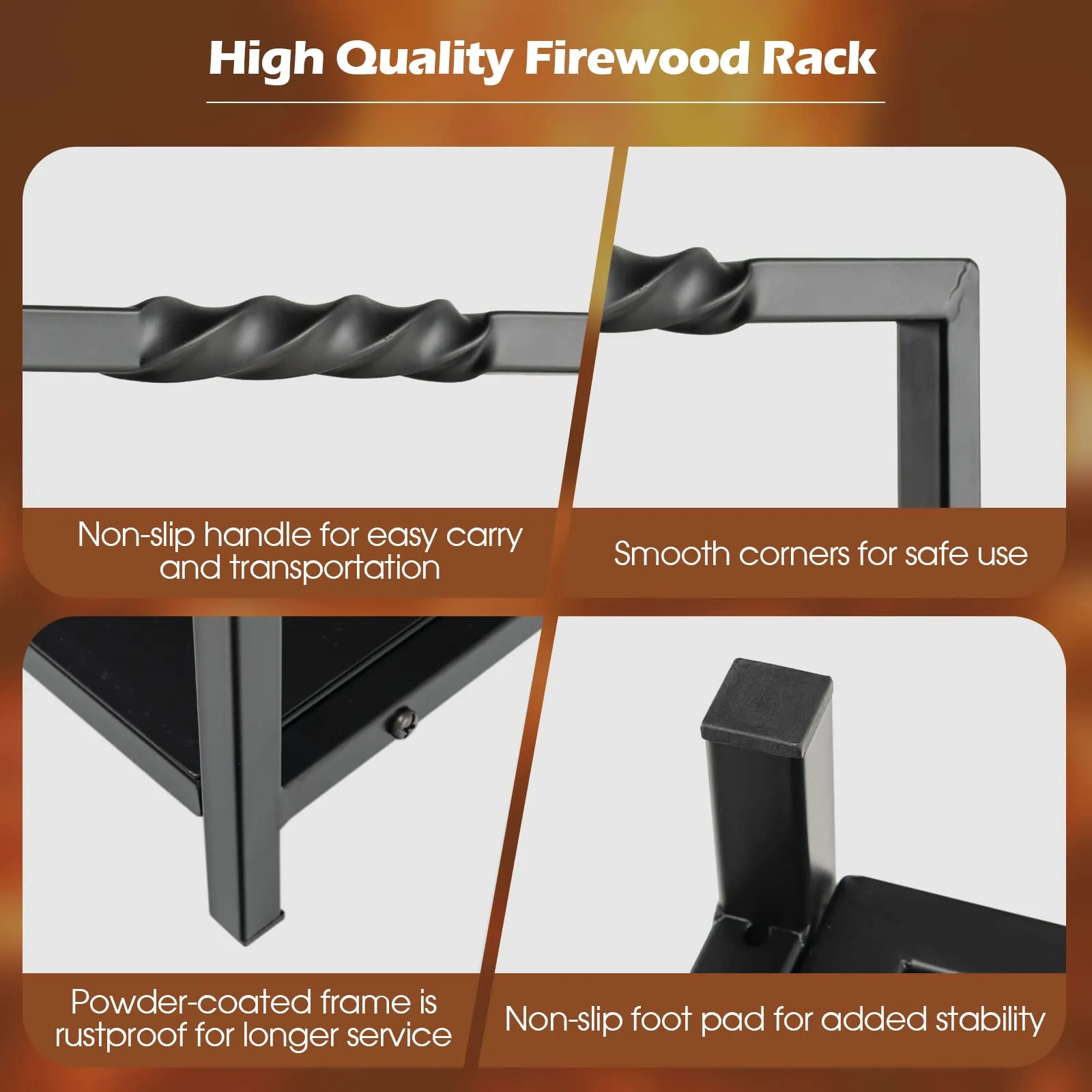 Tangkula Firewood Log Rack, Heavy Duty Firewood Holder with Unique Handle and Raised Feet