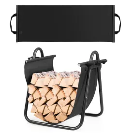 Tangkula Firewood Rack Holder with Canvas Carrier, Firewood Logs Stacker Basket for Indoor or Outdoor Use
