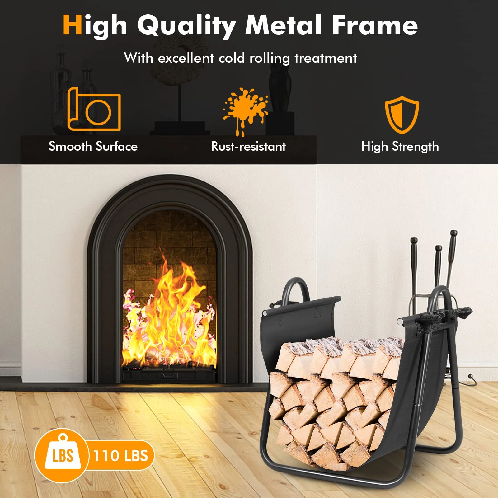 Tangkula Firewood Rack Holder with Canvas Carrier, Firewood Logs Stacker Basket for Indoor or Outdoor Use